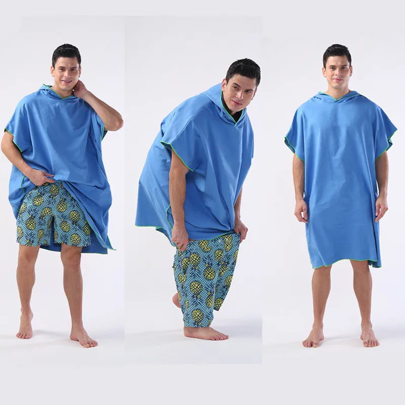 Microfiber Hooded Towel Men Women for Swim Beach Travel Quick Dry Changing Robe Cape Bath Towel Bathrobe Surf Poncho Sauna Play - PoolnStuff