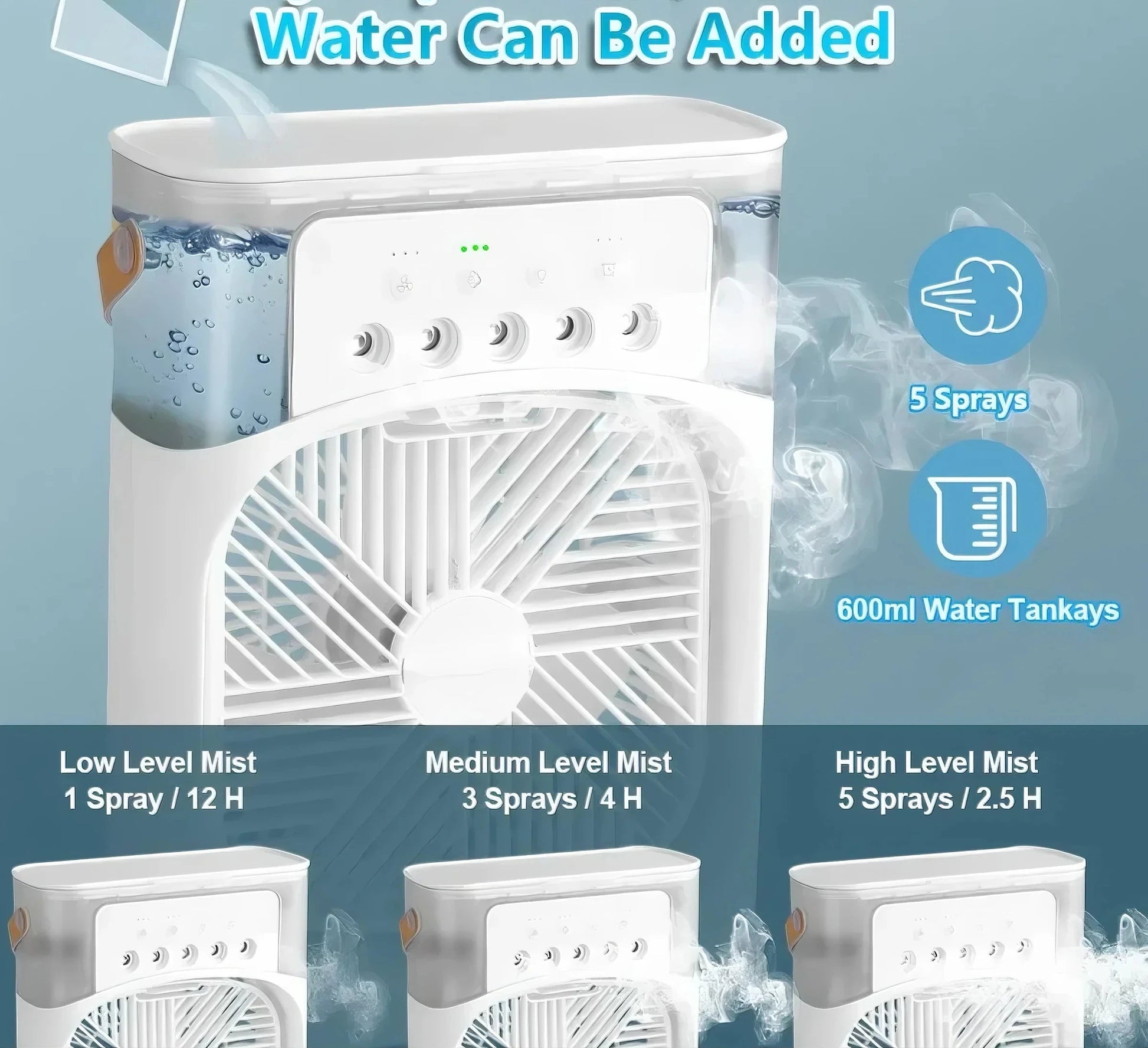 Fan/cooling fan portable household three in one small air cooler, LED night light, 5-hole humidifier, 1-3 hour timer - PoolnStuff