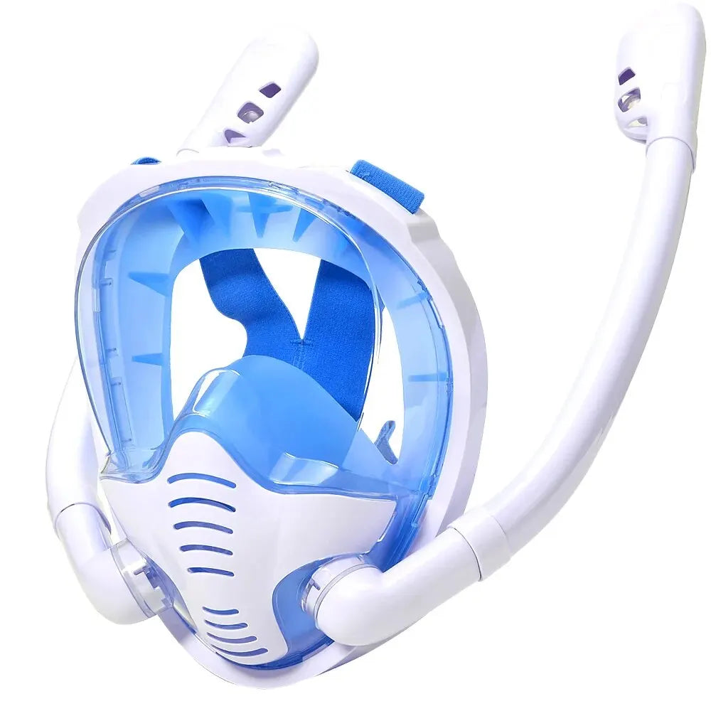 Full Face Snorkel Mask 180°Panoramic View Silicone Dry Top Snorkeling Diving Swimming Goggles With 2 Snorkels Anti-Fog Anti-Lea - PoolnStuff