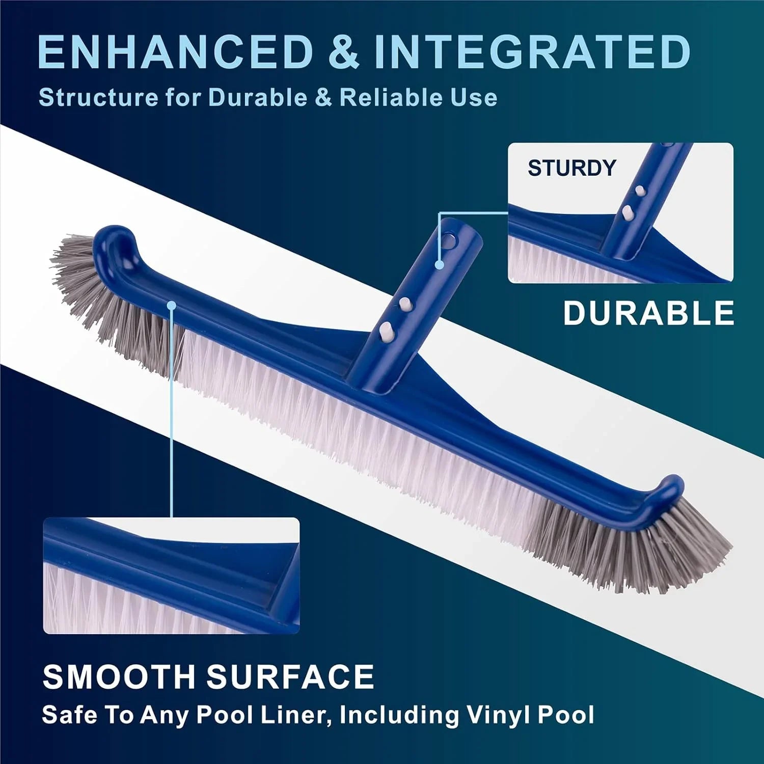 POOLAZA Pool Brush, Reinforced Pool Brush Head for Inground Pools & Above-Ground Pools, Durable Pool Scrub Brush Fit Standard Pool Pole, Enhanced Pool Brushes for Cleaning Pool Walls with Curved Ends - PoolnStuff