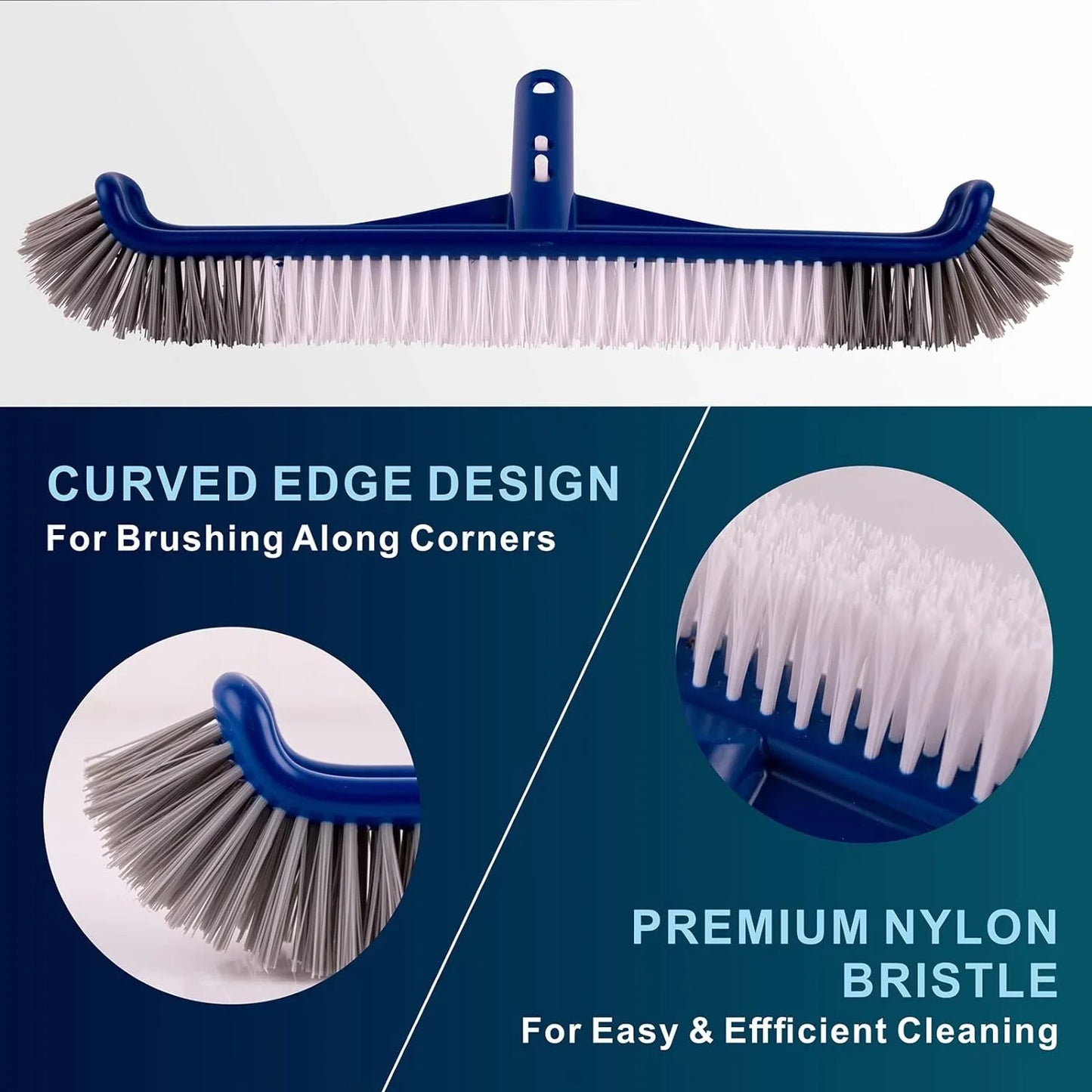 POOLAZA Pool Brush, Reinforced Pool Brush Head for Inground Pools & Above-Ground Pools, Durable Pool Scrub Brush Fit Standard Pool Pole, Enhanced Pool Brushes for Cleaning Pool Walls with Curved Ends - PoolnStuff