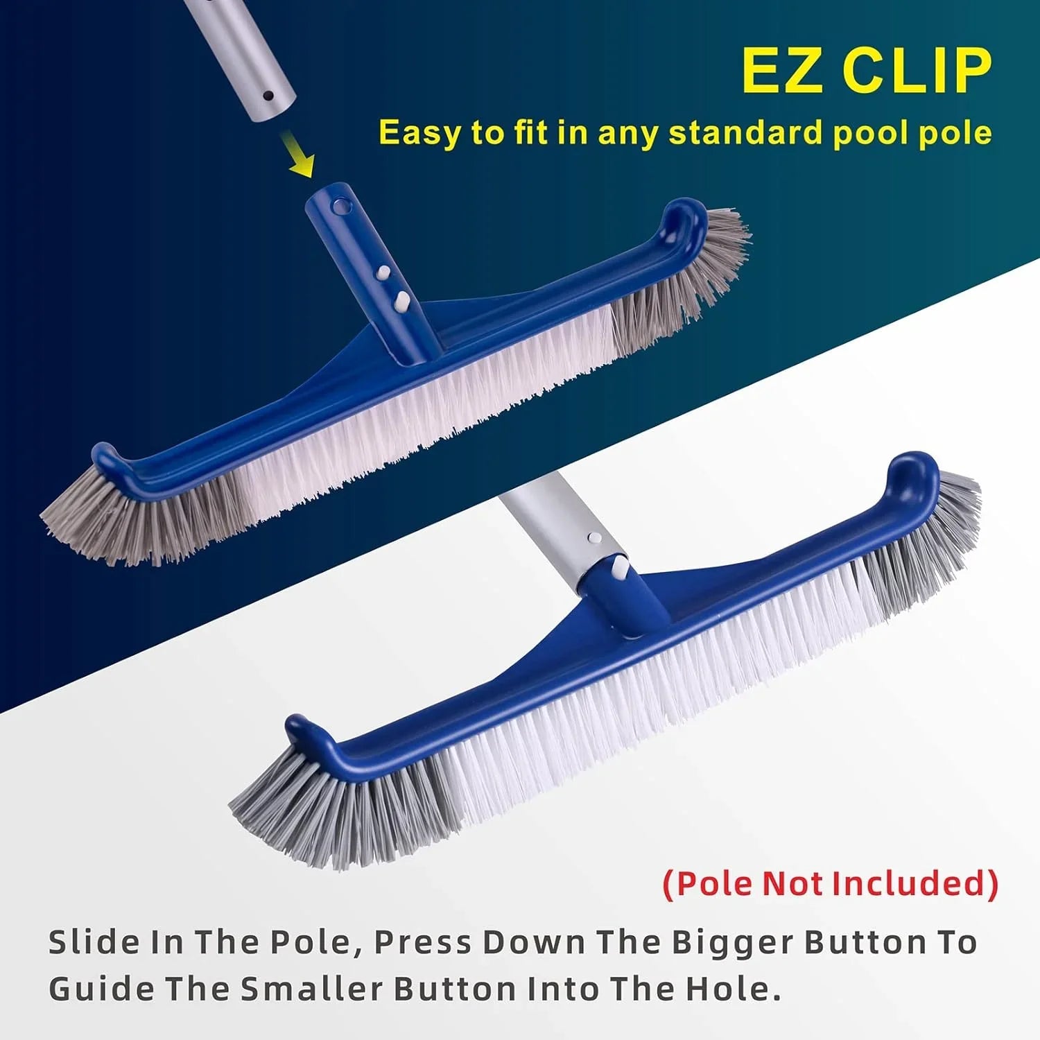 POOLAZA Pool Brush, Reinforced Pool Brush Head for Inground Pools & Above-Ground Pools, Durable Pool Scrub Brush Fit Standard Pool Pole, Enhanced Pool Brushes for Cleaning Pool Walls with Curved Ends - PoolnStuff